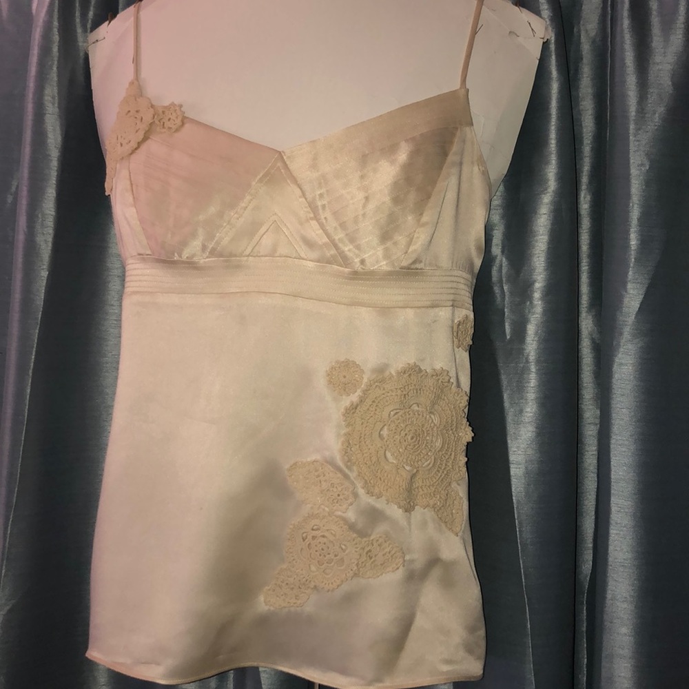 BCBG silk camisole top Size M with crochet details
